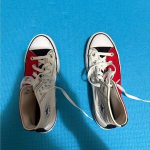 K Red and White High-Top Sneakers